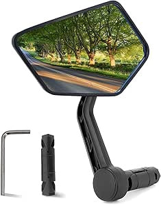 Arkham Espejo de Bicicleta Resistente a los Golpes HD - Vidrio Real, Gran Tamaño, Mango Izquierdo 16.5-19mm - Universal para Bicicleta Eléctrica