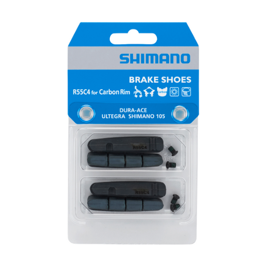Shimano Juego de Zapatas de Freno de Tipo Cartucho R55C4 y Tornillos de Fijación para llanta de carbono (2 pares)